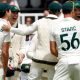 Australia celebrate the wicket of England's Jonny Bairstow for 10 runs on day five of the second Ashes cricket Test at Lord's in London