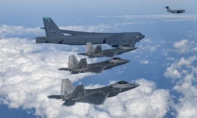 B-52 strategic bomber, C-17 and F-22s take part in a joint drill with South Korea