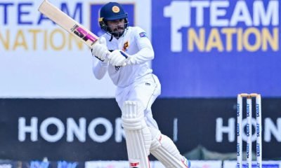 Dhananjaya de Silva plays a shot as Sri Lanka fight back to 185-5 at tea on the first day of the first Test against Pakistan in Galle