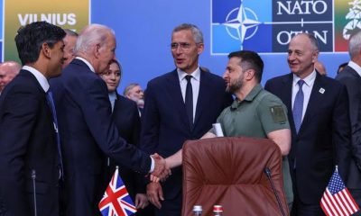 President Joe Biden, Ukraine's President Volodymyr Zelenskiy, NATO Secretary-General Jens Stoltenberg and British Prime Minister Rishi Sunak attend a meeting of the NATO-Ukraine council