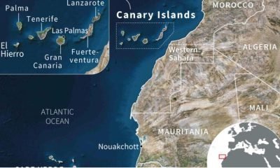 Satellite map of the Canary Islands and the African coast