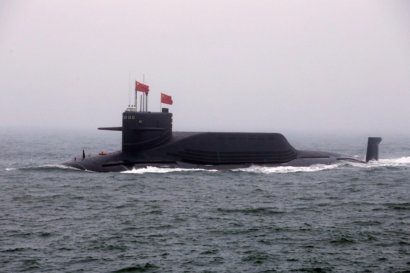 The Chinese navy's nuclear-powered submarine Long March 11 takes part in a naval parade off the eastern port city of Qingdao on April 23, 2019. The Pentagon says China is building advanced nuclear-powered subs that are quieter and harder to detect than previous models.