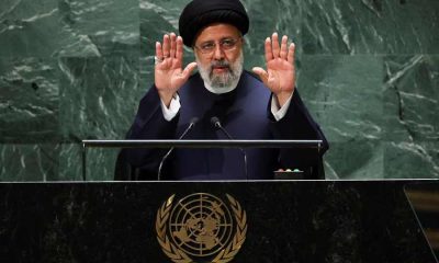 Iran's President Ebrahim Raisi gestures to the audience inside the United Nations General Assembly hall as he completes his address to the 78th Session of the U.N. General Assembly in New York City, U.S., September 19, 2023.