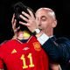 Luis Rubiales is seen kissing Jennifer Hermoso of Spain during the medal ceremony on August 20th.