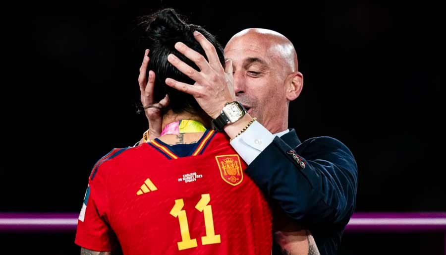 Luis Rubiales is seen kissing Jennifer Hermoso of Spain during the medal ceremony on August 20th.