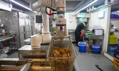Kang's robot, composed of a simple, flexible mechanical arm, is capable of frying 100 chickens in two hours