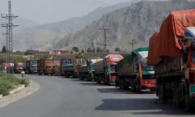 Trucks loaded with supplies to leave for Afghanistan are seen stranded at the Michni checkpost, after the main Pakistan-Afghan border crossing closed after clashes, in Torkham, Pakistan