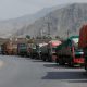 Trucks loaded with supplies to leave for Afghanistan are seen stranded at the Michni checkpost, after the main Pakistan-Afghan border crossing closed after clashes, in Torkham, Pakistan