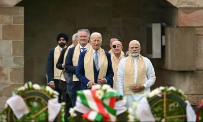 US President Joe Biden and India's Prime Minister Narendra Modi, along with other world leaders, arrive to pay respect at the Mahatma Gandhi memorial at Rajghat in New Delhi on September 10, 2023.