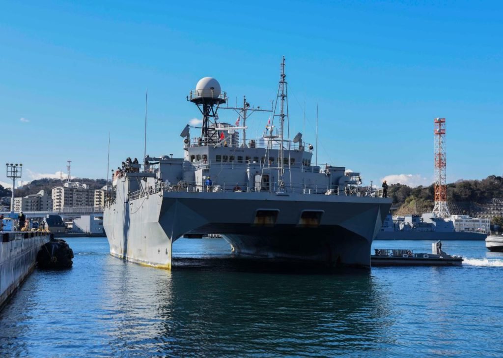 The ocean surveillance ship USNS Able is shown in Yokosuka, Japan, in 2016. Some military analysts say the U.S. Navy is not moving fast enough to deploy next-generation spy technologies such as sea drones, AI and mobile listening sensors.