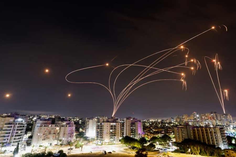 Israel's Iron Dome anti-missile system intercepts rockets launched from the Gaza Strip, as seen from the city of Ashkelon, Israel October 9, 2023