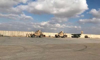 Military vehicles of U.S. soldiers are seen at the al-Asad air base in Anbar province, Iraq