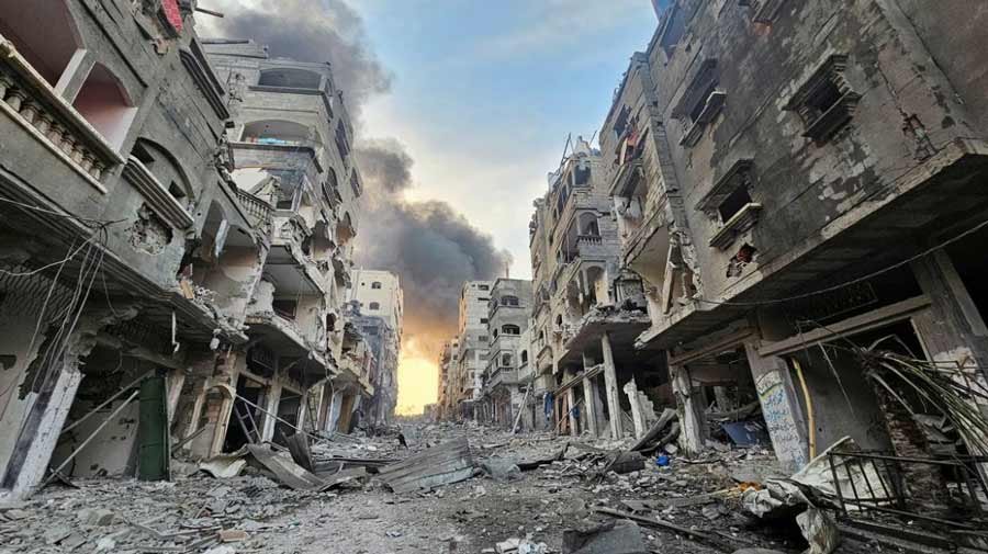 A view shows houses and buildings destroyed in Israeli strikes, in Jabalia in the northern Gaza Strip, October 11, 2023