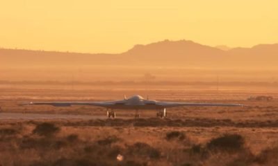 The United States Air Force's B-21 "Raider", the long-range stealth bomber that can be armed with nuclear weapons, rolls onto the runway at Northrop Grumman's site at Air Force Plant 42, during its first flight, in Palmdale, California, U.S., November 10, 2023.