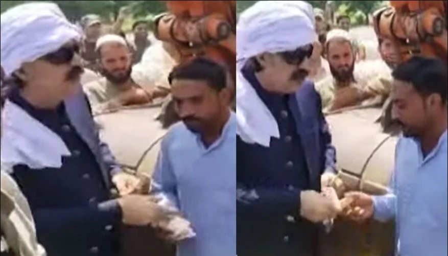 Ali Amin Gandapur distributed 5.5 thousand rupees among the PTI workers who came for the rally